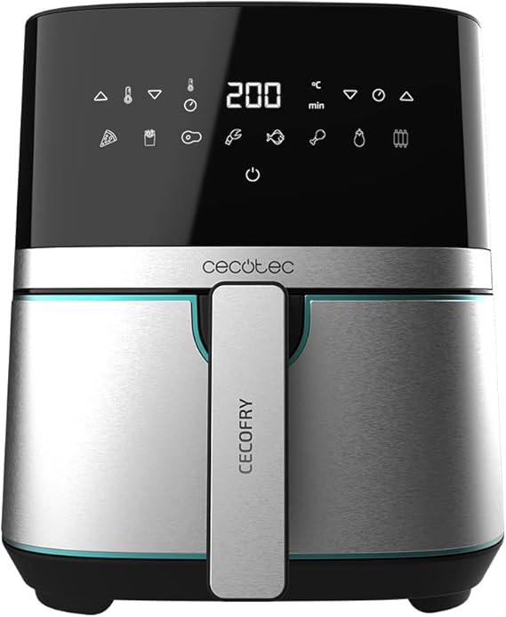Cecotec Freidora sin Aceite de Aire Cecofry Full Inox 5500 Accesorios. Dietética y Digital, 1450 W Nominal, 1600 W Máxima, 5L Volumen, 5,5L Área de cocinado, Acabados Acero Inox, Termostato