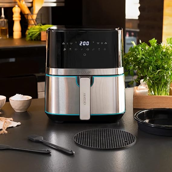 Cecotec Freidora sin Aceite de Aire Cecofry Full Inox 5500 Accesorios. Dietética y Digital, 1450 W Nominal, 1600 W Máxima, 5L Volumen, 5,5L Área de cocinado, Acabados Acero Inox, Termostato
