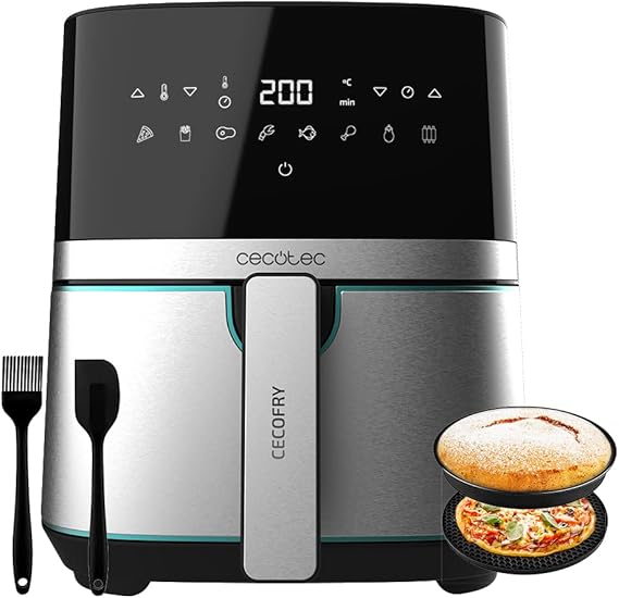 Cecotec Freidora sin Aceite de Aire Cecofry Full Inox 5500 Accesorios. Dietética y Digital, 1450 W Nominal, 1600 W Máxima, 5L Volumen, 5,5L Área de cocinado, Acabados Acero Inox, Termostato