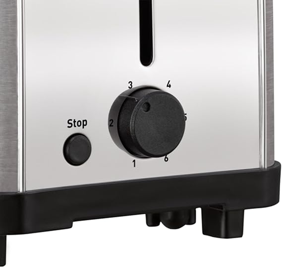 Tostador Acero Inoxidable, 2 Ranuras largas y anchas, 1400 W, 6 Posiciones Tostado, Función Stop y Bandeja Recogemigas, para Todo Tipo de Pan normal, molde, artesano