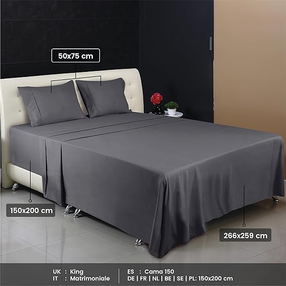 Utopia Bedding Juego de Sabanas 4 Piezas 150x200 - Poliéster Microfibra Cepillada - Sábana Bajera, Sábana Plana y 2 Fundas de Almohada 50x75 (Cama 150, Gris)