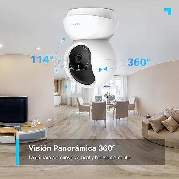Tapo C210 - Cámara IP WiFi 360° Cámara de Vigilancia 2K (3MP),Visión nocturna Admite tarjeta SD hasta 512 GB, Detección y seguimiento de movimiento, Control Remoto, Compatible con Alexa