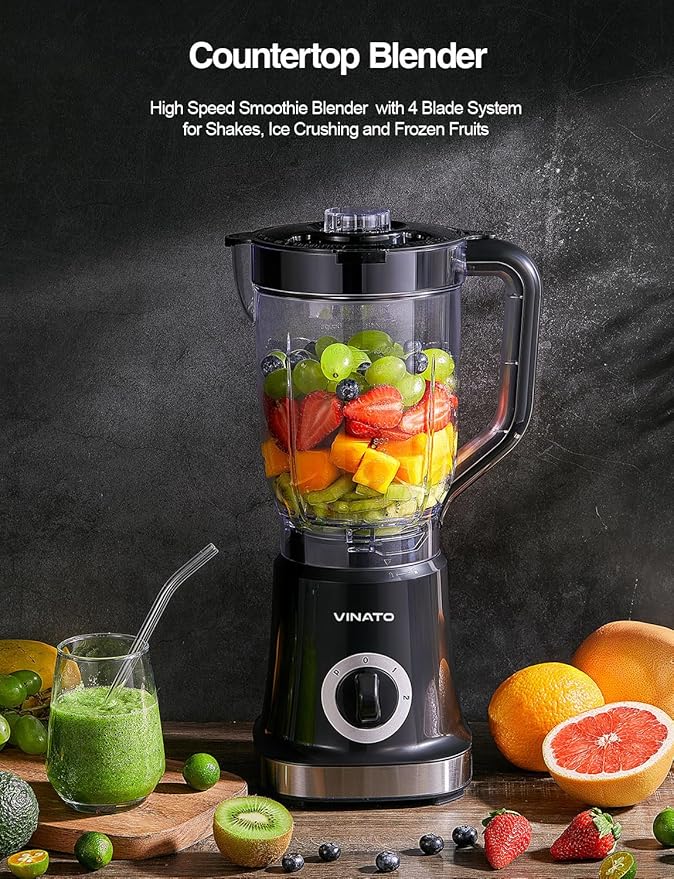 Licuadora para zumos, batidos, smoothies, jarra de 1,8L, 500W, 4 cuchillas extraíbles de acero inoxidable, triturador de hielo, licuadora para batidos y smoothies